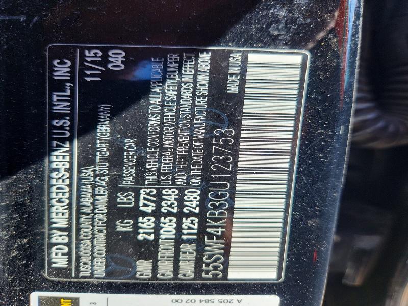50924656 :رقم المزاد ، 55SWF4KB3GU123753 vin ، 2016 Mercedes-benz C مزاد بيع