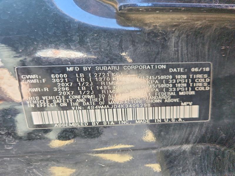 48744746 :رقم المزاد ، 4S4WMAJD4K3406298 vin ، 2019 Subaru Ascent مزاد بيع