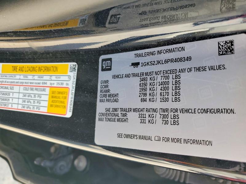 2023 Gmc Yukon Xl მანქანა იყიდება აუქციონზე, vin: 1GKS2JKL6PR408349, აუქციონის ნომერი: 50831436