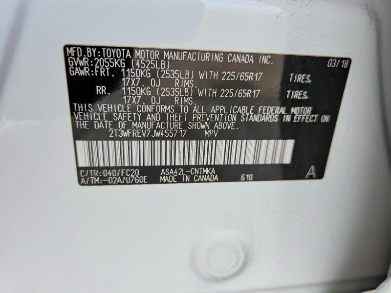 Продаж на аукціоні авто 2018 Toyota Rav4, vin: 2T3WFREV7JW455717, номер лоту: 49119936