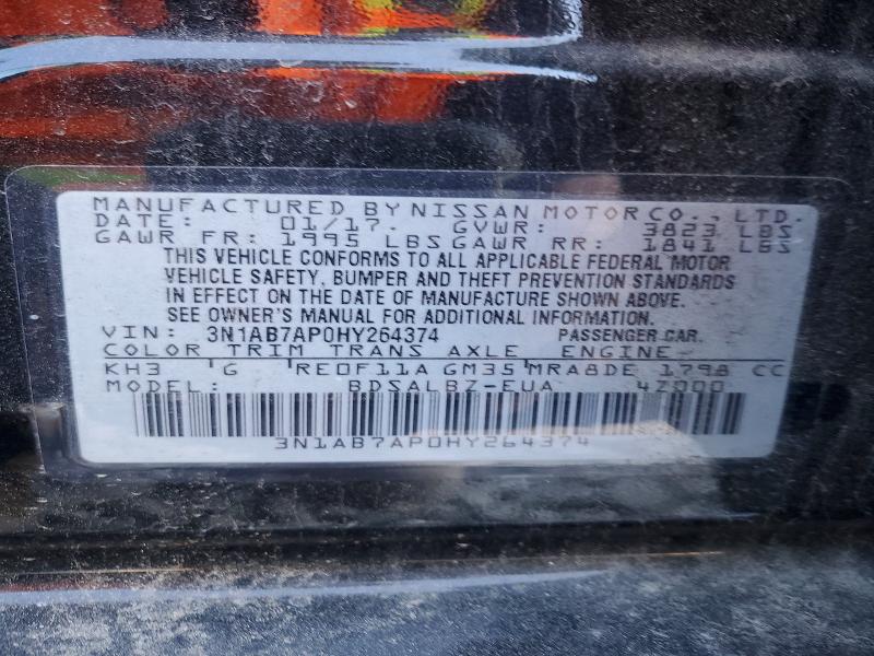 2017 Nissan Sentra მანქანა იყიდება აუქციონზე, vin: 3N1AB7AP0HY264374, აუქციონის ნომერი: 49057016