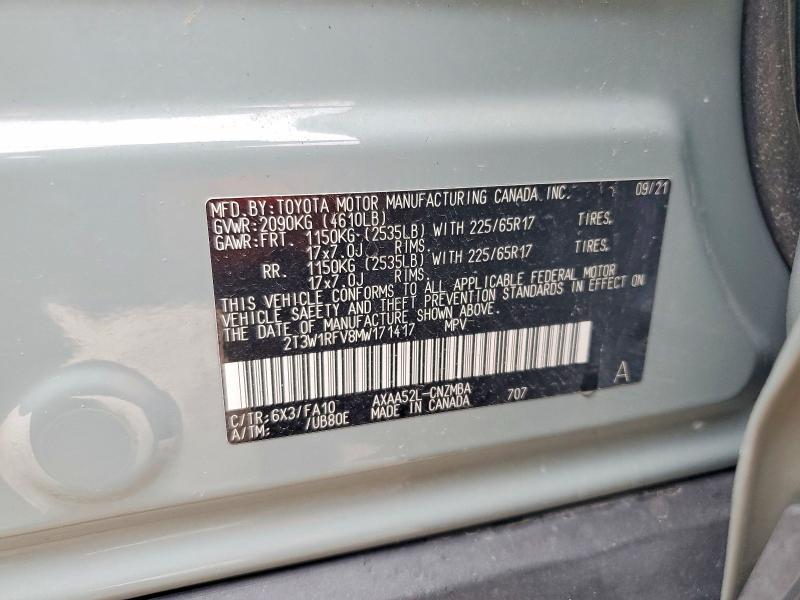 Aukcja sprzedaży 2021 Toyota Rav4, vin: 2T3W1RFV8MW171417, numer aukcji: 50446046