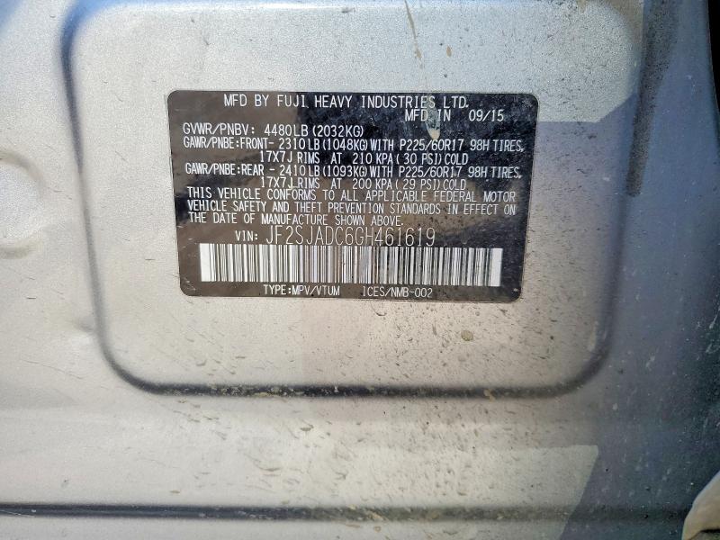 2016 Subaru Forester მანქანა იყიდება აუქციონზე, vin: JF2SJADC6GH461619, აუქციონის ნომერი: 50258086