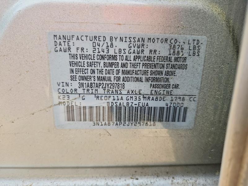 49579716 :رقم المزاد ، 3N1AB7AP2JY297818 vin ، 2018 Nissan Sentra مزاد بيع