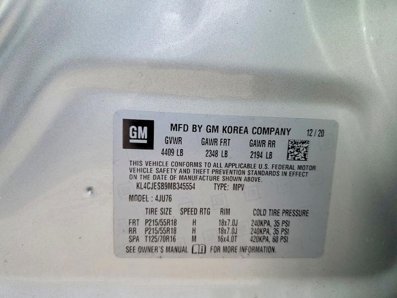 2021 Buick Encore მანქანა იყიდება აუქციონზე, vin: KL4CJESB9MB345554, აუქციონის ნომერი: 51064686
