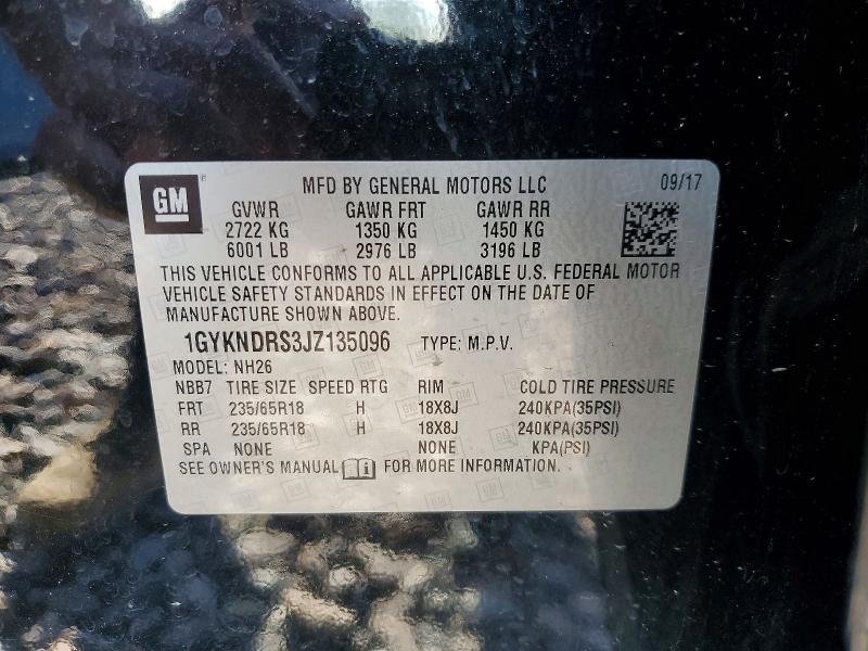 50257476 :رقم المزاد ، 1GYKNDRS3JZ135096 vin ، 2018 Cadillac Xt5 مزاد بيع