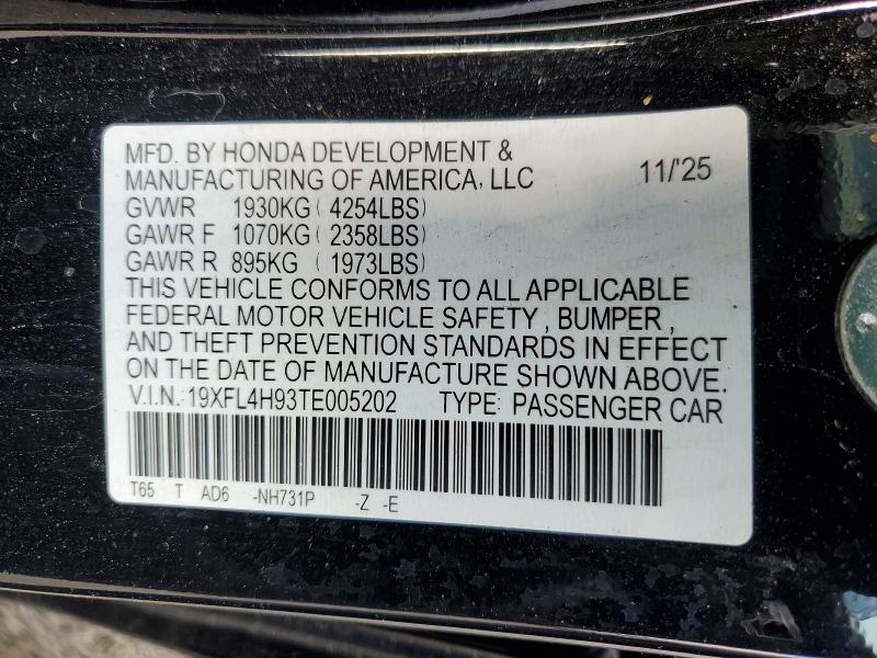 Aukcja sprzedaży 2026 Honda Civic, vin: 19XFL4H93TE005202, numer aukcji: 49656926
