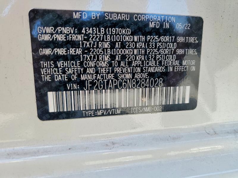 Продажа на аукционе авто 2022 Subaru Crosstrek, vin: JF2GTAPC6N8284028, номер лота: 51150146