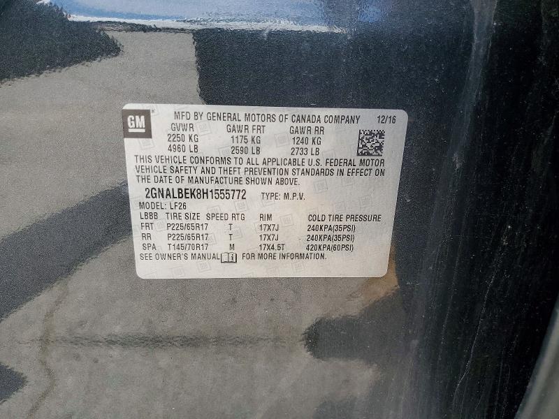 Aukcja sprzedaży 2017 Chevrolet Equinox, vin: 2GNALBEK8H1555772, numer aukcji: 50275096