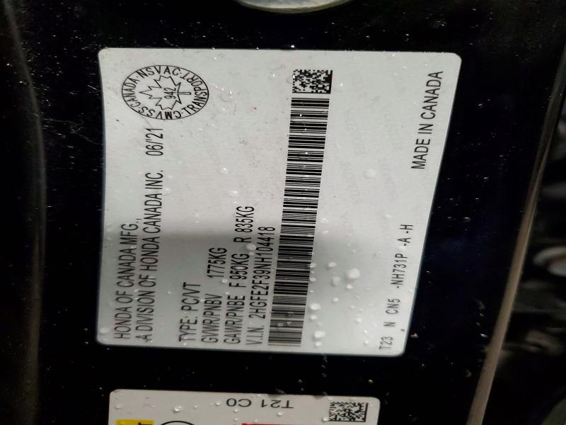 47974096 :رقم المزاد ، 2HGFE2F39NH104418 vin ، 2022 Honda Civic مزاد بيع