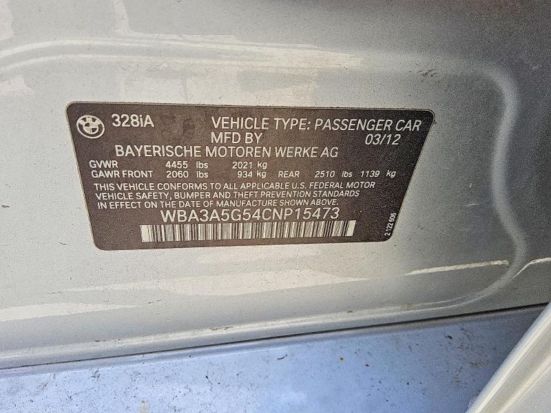 2012 Bmw 328 მანქანა იყიდება აუქციონზე, vin: WBA3A5G54CNP15473, აუქციონის ნომერი: 49243666