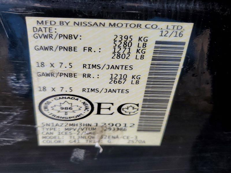 2017 Nissan Murano მანქანა იყიდება აუქციონზე, vin: 5N1AZ2MH3HN129012, აუქციონის ნომერი: 51267736