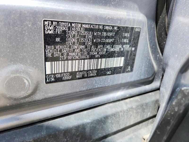 2022 Toyota Rav4 მანქანა იყიდება აუქციონზე, vin: 2T3F1RFV2NC306636, აუქციონის ნომერი: 51639376