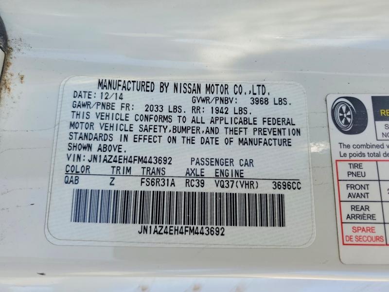 Продажа на аукционе авто 2015 Nissan 370z, vin: JN1AZ4EH4FM443692, номер лота: 50801646