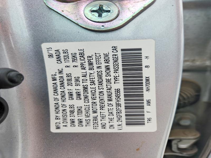 2015 Honda Civic მანქანა იყიდება აუქციონზე, vin: 2HGFB2F58FH549566, აუქციონის ნომერი: 50917136