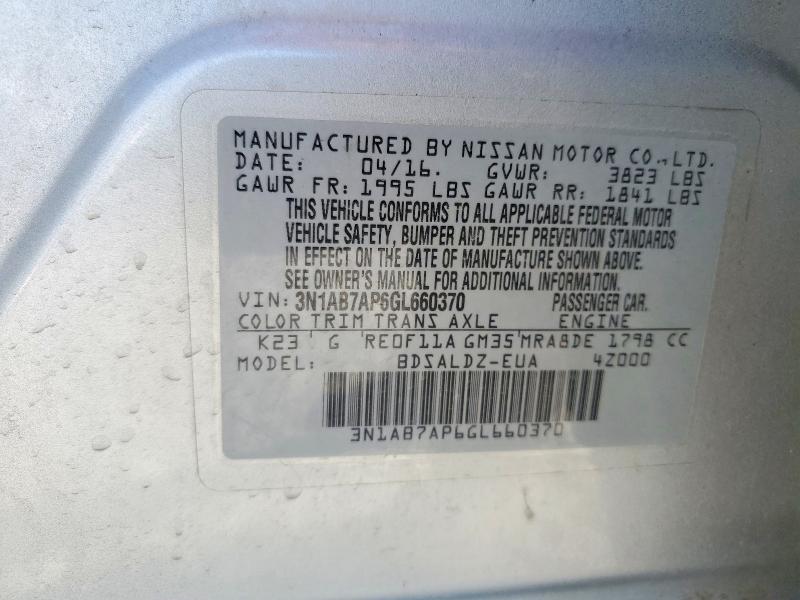 49281606 :رقم المزاد ، 3N1AB7AP6GL660370 vin ، 2016 Nissan Sentra مزاد بيع