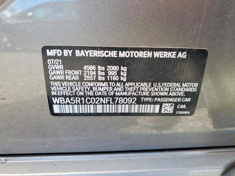 Продажа на аукционе авто 2022 Bmw 330i, vin: WBA5R1C02NFL78092, номер лота: 50666266