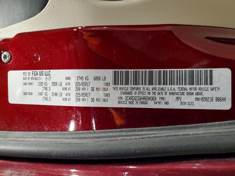 2017 Dodge Grand Caravan მანქანა იყიდება აუქციონზე, vin: 2C4RDGCG0HR694364, აუქციონის ნომერი: 52010256