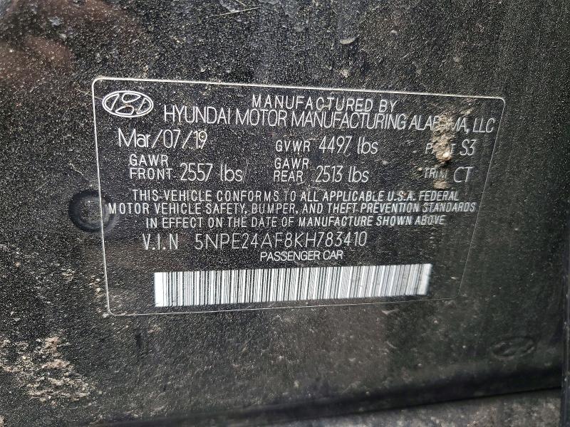 2019 Hyundai Sonata მანქანა იყიდება აუქციონზე, vin: 5NPE24AF8KH783410, აუქციონის ნომერი: 50431876