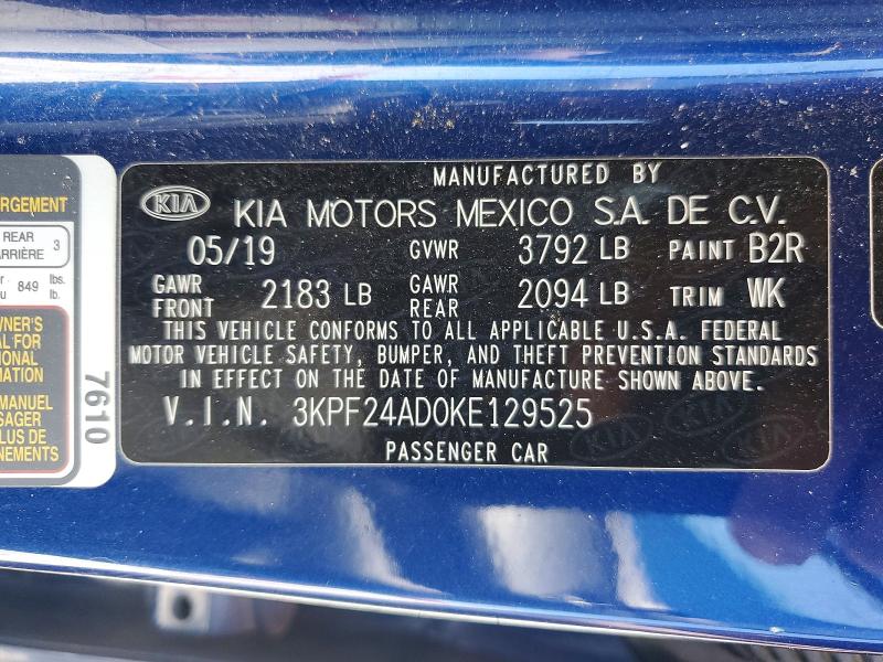 Продаж на аукціоні авто 2019 Kia Forte, vin: 3KPF24AD0KE129525, номер лоту: 51350606
