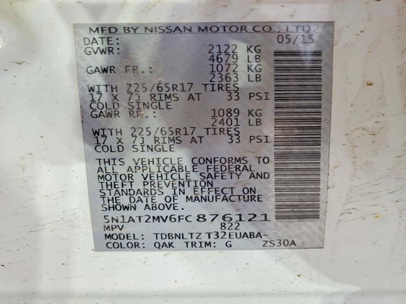 Продажа на аукционе авто 2015 Nissan Rogue, vin: 5N1AT2MV6FC876121, номер лота: 48974366