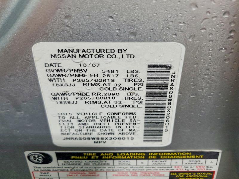 47822196 :رقم المزاد ، JNRAS08W88X206015 vin ، 2008 Infiniti Fx35 مزاد بيع