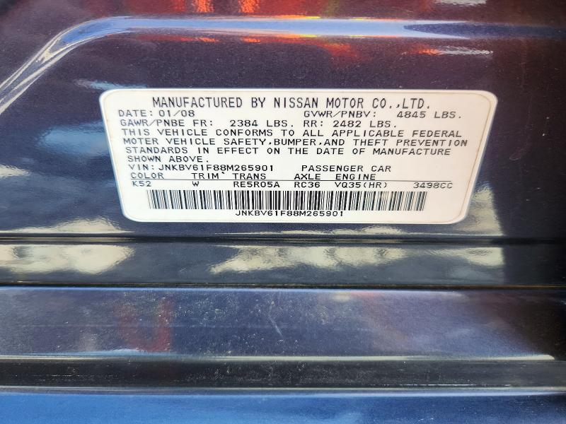 49373856 :رقم المزاد ، JNKBV61F88M265901 vin ، 2008 Infiniti G35 مزاد بيع