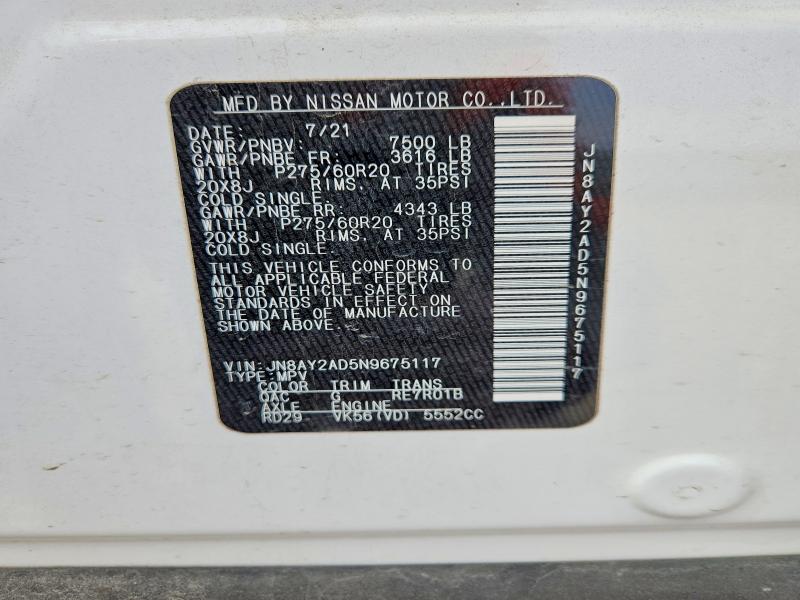 Aukcja sprzedaży 2022 Nissan Armada, vin: JN8AY2AD5N9675117, numer aukcji: 50604586
