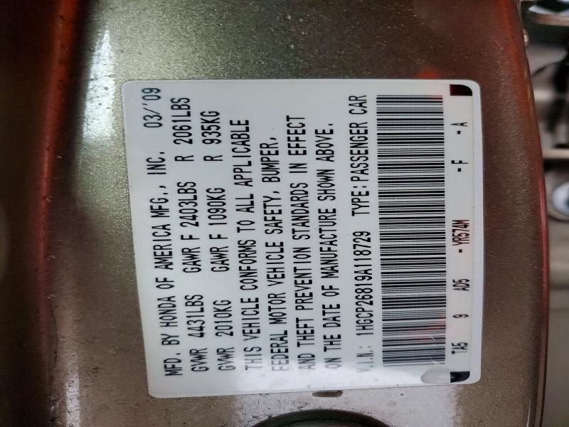 Aukcja sprzedaży 2009 Honda Accord, vin: 1HGCP26819A118729, numer aukcji: 49433366