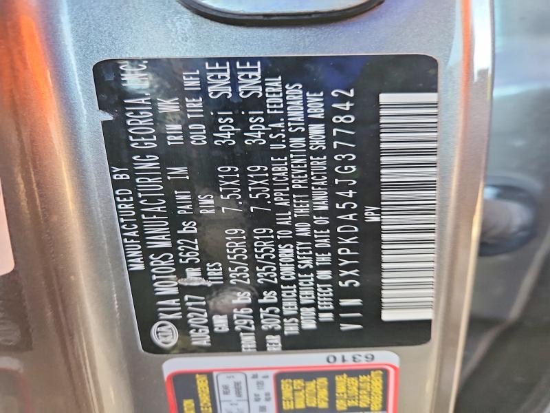 2018 Kia Sorento მანქანა იყიდება აუქციონზე, vin: 5XYPKDA54JG377842, აუქციონის ნომერი: 50389116