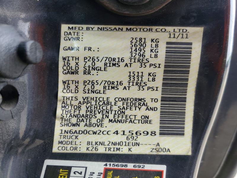 Продажа на аукционе авто 2012 Nissan Frontier, vin: 1N6AD0CW2CC415698, номер лота: 51331136