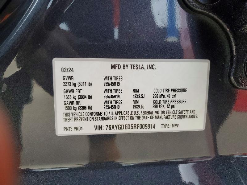 Продаж на аукціоні авто 2024 Tesla Model Y, vin: 7SAYGDED5RF009814, номер лоту: 50947066