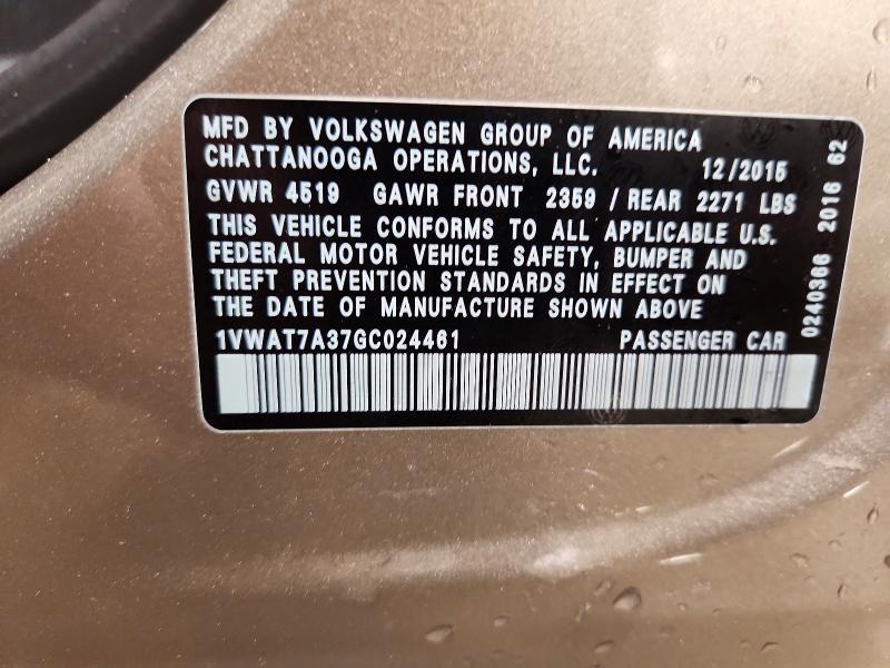 51622076 :رقم المزاد ، 1VWAT7A37GC024461 vin ، 2016 Volkswagen Passat مزاد بيع