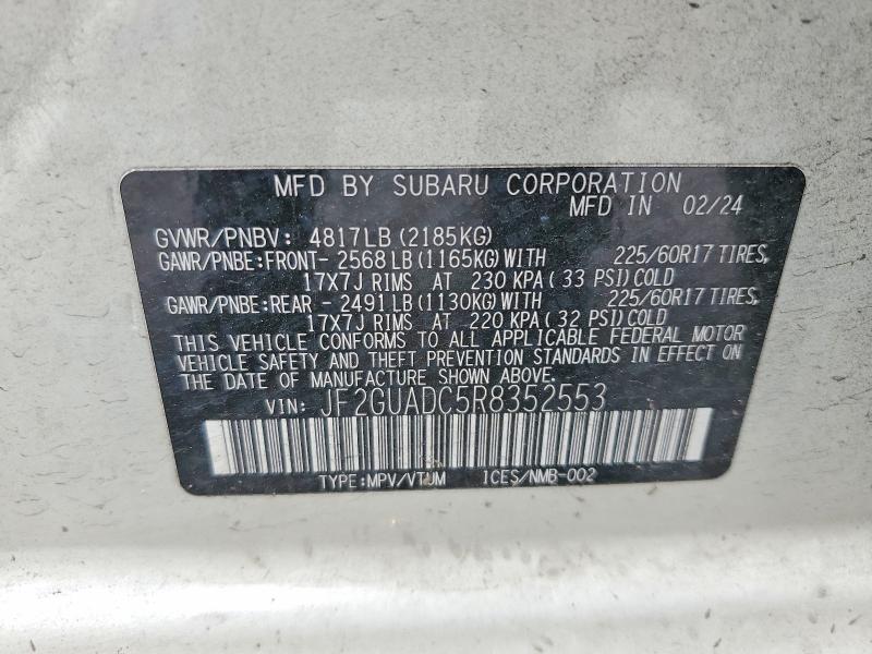 46783686 :رقم المزاد ، JF2GUADC5R8352553 vin ، 2024 Subaru Crosstrek مزاد بيع