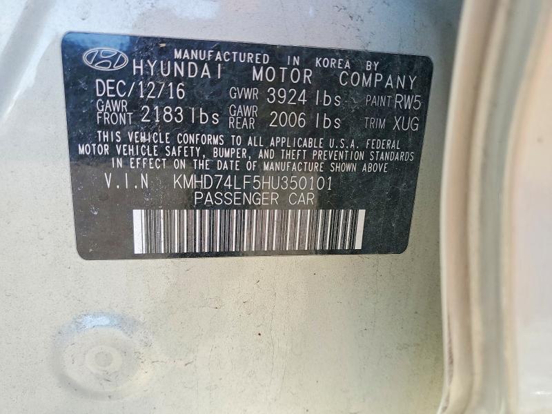 Aukcja sprzedaży 2017 Hyundai Elantra, vin: KMHD74LF5HU350101, numer aukcji: 50529146