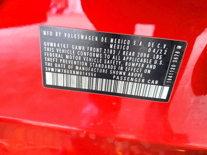 Продаж на аукціоні авто 2022 Volkswagen Jetta, vin: 3VW7M7BUXNM014954, номер лоту: 48613436