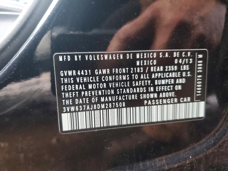 50047476 :رقم المزاد ، 3VW637AJ8DM287508 vin ، 2013 Volkswagen Jetta مزاد بيع
