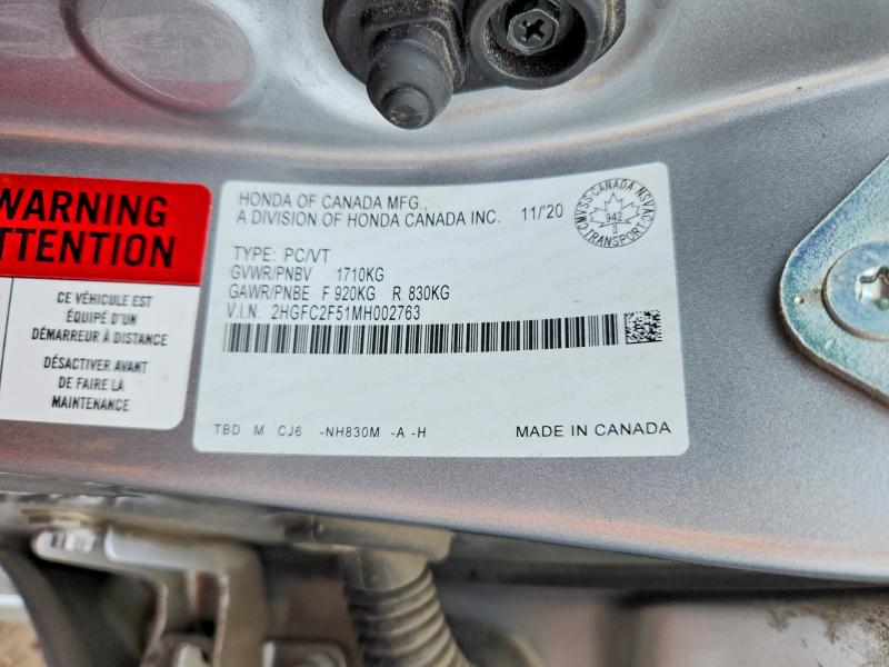 Aukcja sprzedaży 2021 Honda Civic, vin: 2HGFC2F51MH002763, numer aukcji: 51691336