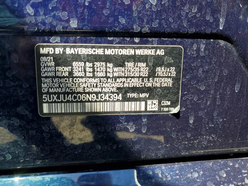 2022 Bmw X5 მანქანა იყიდება აუქციონზე, vin: 5UXJU4C06N9J34394, აუქციონის ნომერი: 51003536