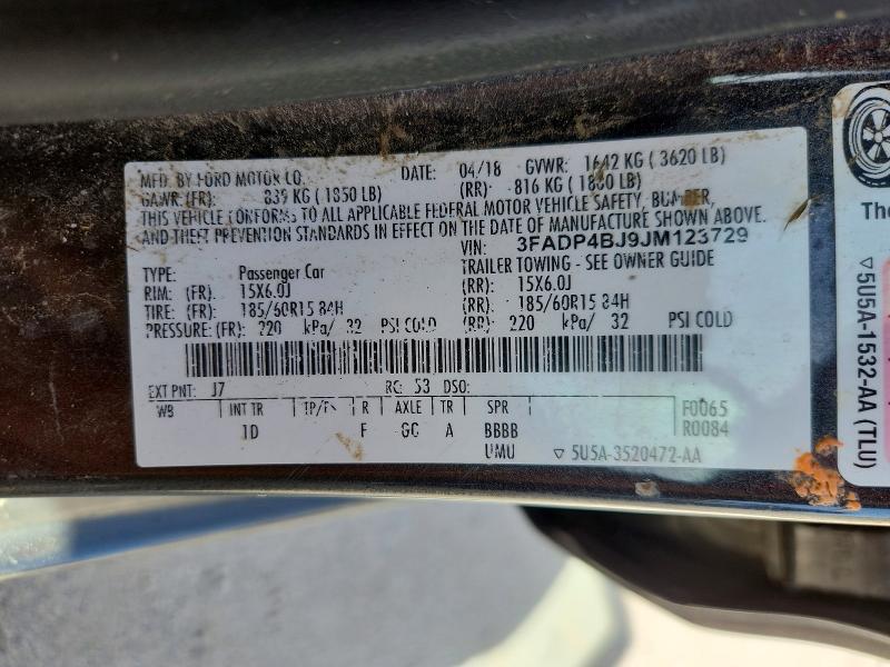 Продаж на аукціоні авто 2018 Ford Fiesta, vin: 3FADP4BJ9JM123729, номер лоту: 50815436