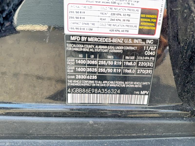 Продажа на аукционе авто 2008 Mercedes-benz Ml, vin: 4JGBB86E98A356324, номер лота: 50495526