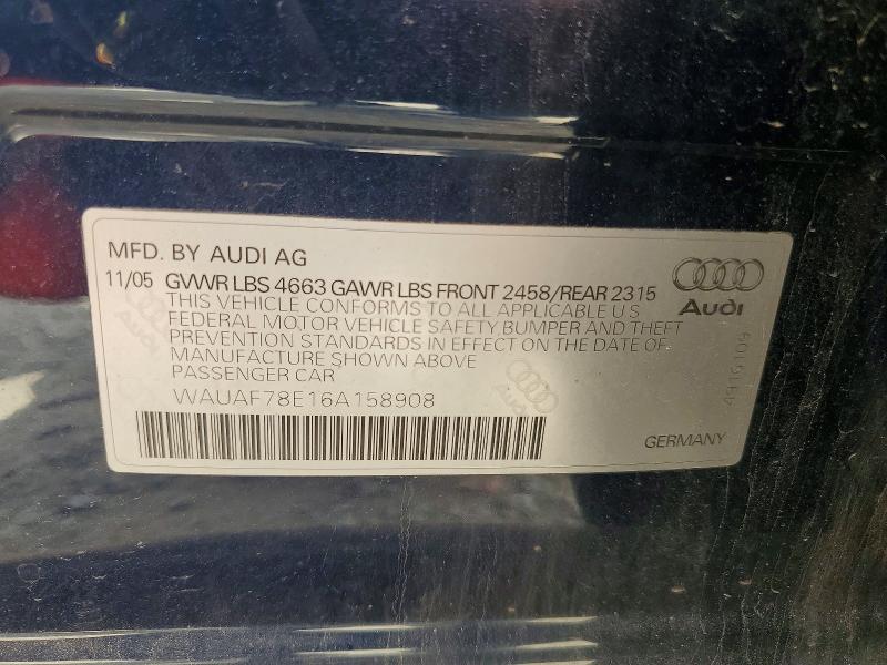 Продаж на аукціоні авто 2006 Audi A4, vin: WAUAF78E16A158908, номер лоту: 49768136