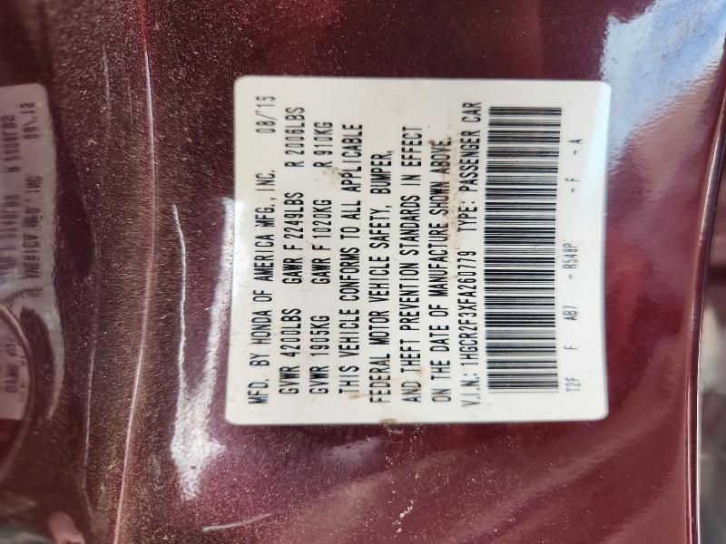 2015 Honda Accord მანქანა იყიდება აუქციონზე, vin: 1HGCR2F3XFA260779, აუქციონის ნომერი: 50922426