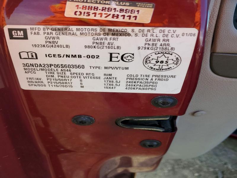 49762236 :رقم المزاد ، 3GNDA23P06S603560 vin ، 2006 Chevrolet Hhr مزاد بيع