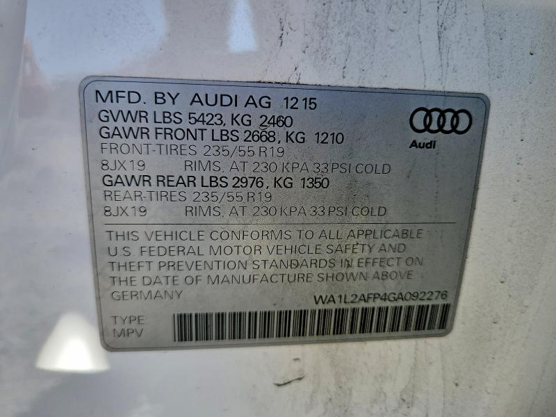 2016 Audi Q5 მანქანა იყიდება აუქციონზე, vin: WA1L2AFP4GA092276, აუქციონის ნომერი: 48643566