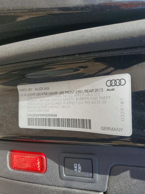 48777596 :رقم المزاد ، WAUDNAF4XHN056848 vin ، 2017 Audi A4 مزاد بيع