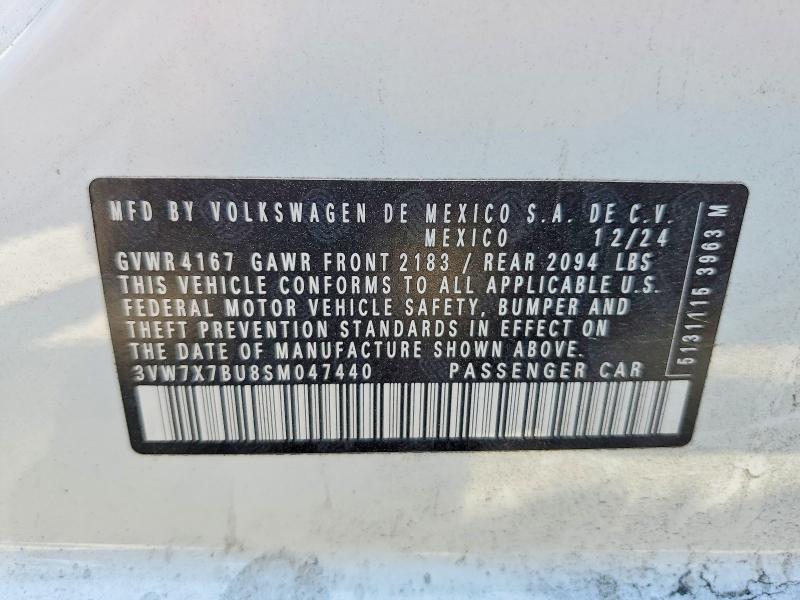 2025 Volkswagen Jetta მანქანა იყიდება აუქციონზე, vin: 3VW7X7BU8SM047440, აუქციონის ნომერი: 50131626