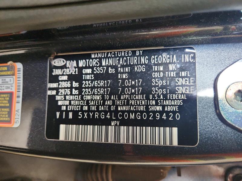 Aukcja sprzedaży 2021 Kia Sorento, vin: 5XYRG4LC0MG029420, numer aukcji: 51269696