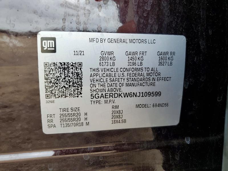 Aukcja sprzedaży 2022 Buick Enclave, vin: 5GAERDKW6NJ109599, numer aukcji: 50593846