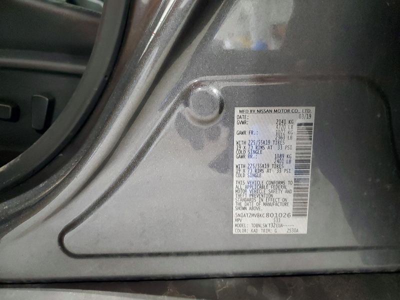 51788936 :رقم المزاد ، 5N1AT2MV8KC801026 vin ، 2019 Nissan Rogue مزاد بيع